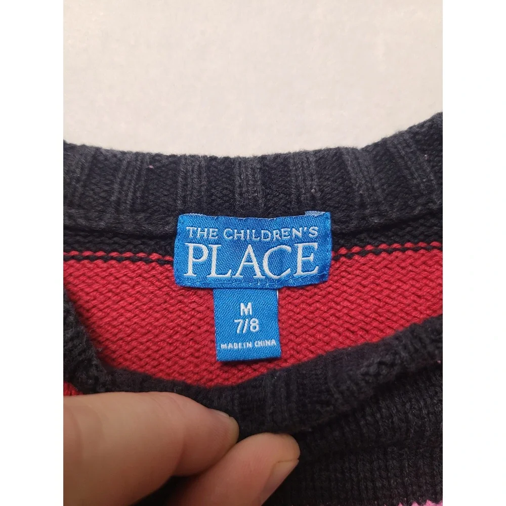 The Children's Place M 7/8 Sweater Rainbow Stripe Navy Blue Knit Pullover Preppy